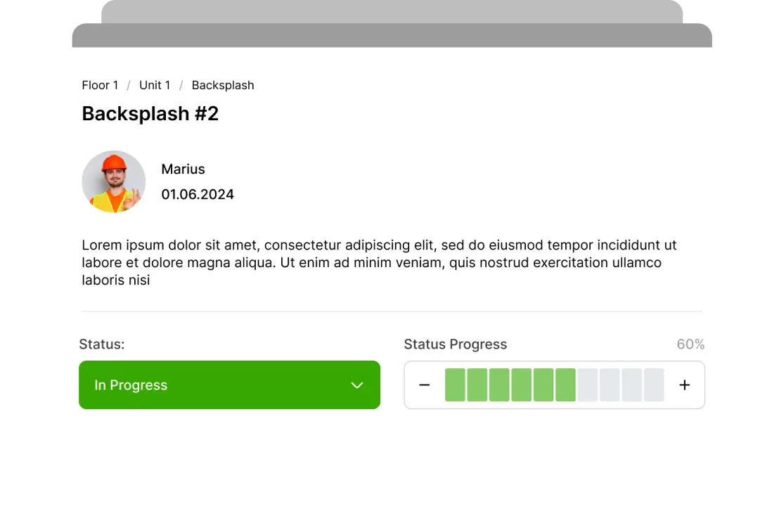 Opened area progress Improve Performance shows area form